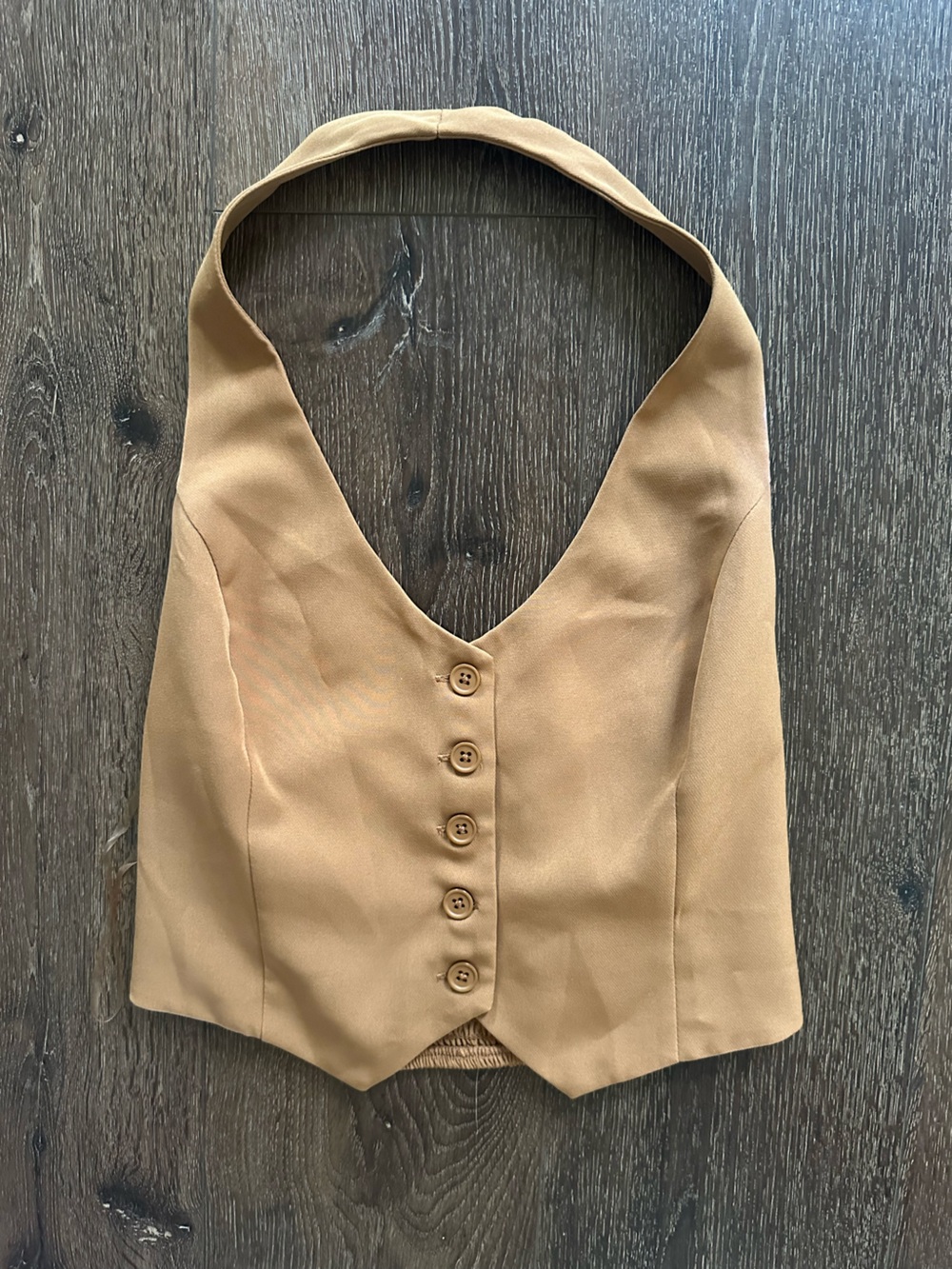 Halter Vest Tan Button-Front V-Neck Tank Top
